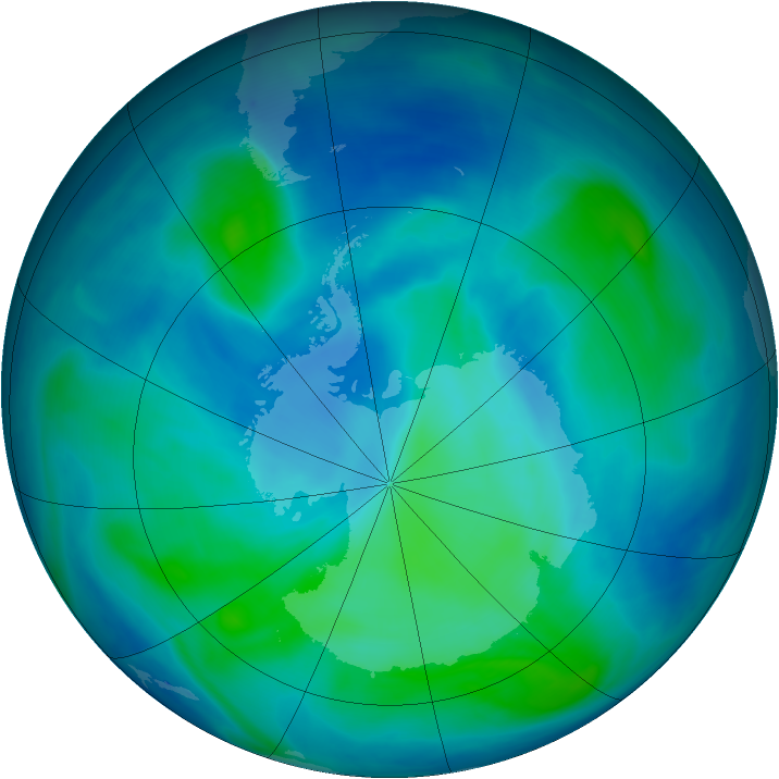 Antarctic ozone map for 29 February 2008